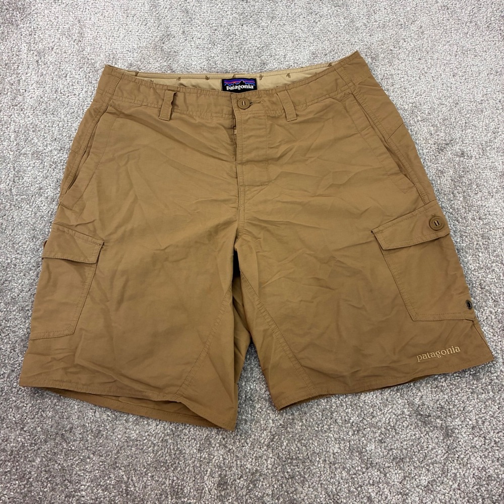 Patagonia Cargo Shorts Mens 32 Wavefarer Hiking Nylon Ripstop Tan Brown